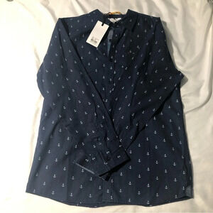 PaperDenim&Cloth Navy Blue Nautical  button Down long sleeve shirt 100% Cotton